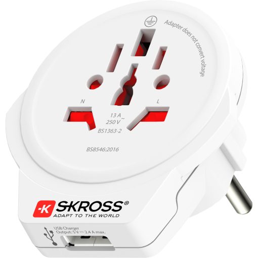 Reseadapter Världen till Europa USB-A 12W Jordad