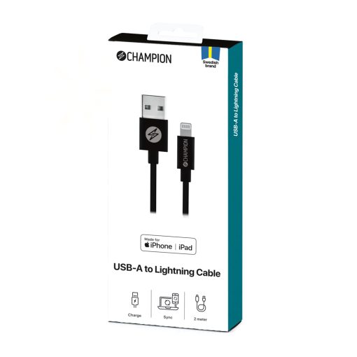 USB-A till Lightning Kabel 2m Svart - Image 3