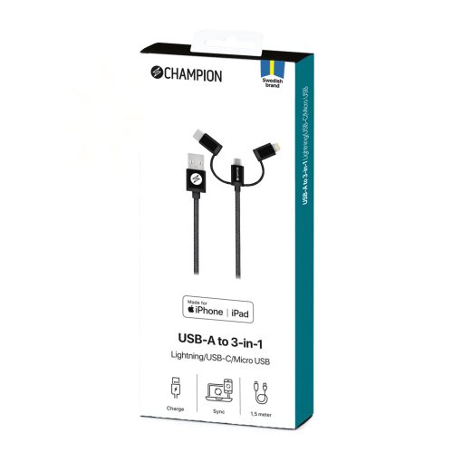 USB-A till Lightning, USB-C och Micro-USB 1,5m Svart - Image 3