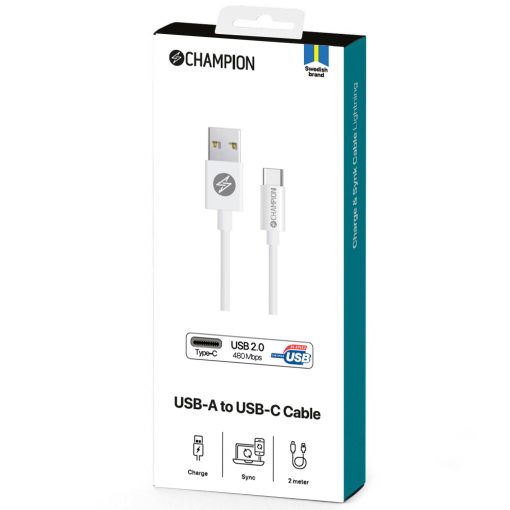 USB-A till USB-C Kabel 2m Vit - Image 3