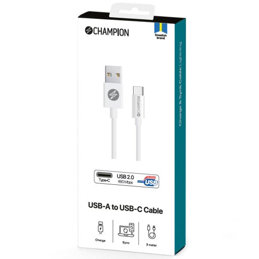 USB-A till USB-C Kabel 3m Vit - Image 5