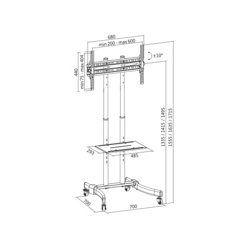 Golvstativ med hjul TV 37-70" max 40kg Svart - Image 3