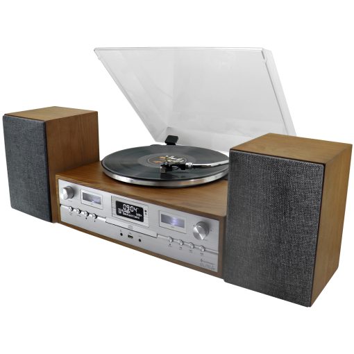 Musik-anläggning Vinyl CD Radio Bluetooth 70-tals-design PL895 Trä/Silver