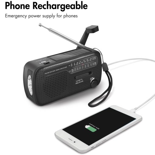 Vevradio med ficklampa och solcell Svart - Image 13
