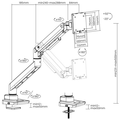 Monitorarm 17-49" gasfjäder max 20kg - Image 11
