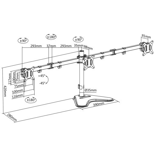 Monitorställ/fot trippel 17-27" 2x658mm - Image 13