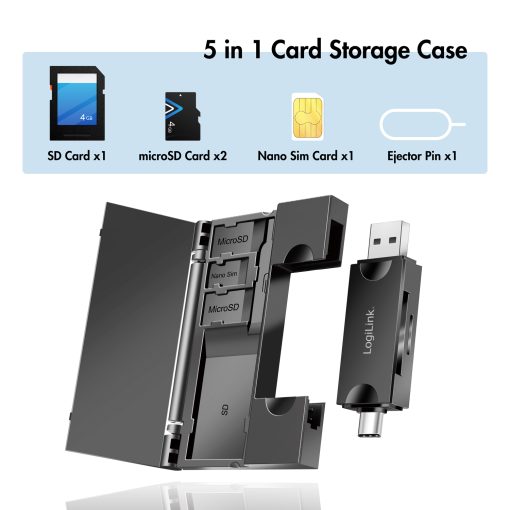 Minneskortsläsare USB-C + USB-A MicroSD - och SD-kort inkl. förvaring - Image 6