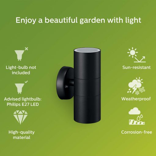 Kylis Väggarmatur Up-/downlight (2xGU10-sockel) IP44 Rostfritt stål Svart - Image 11