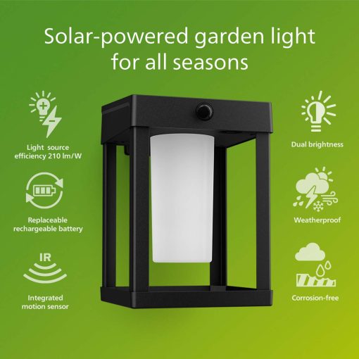 Camill Vägglampa Solcell Ultra Efficient LED 25lm/250lm Svart - Image 10