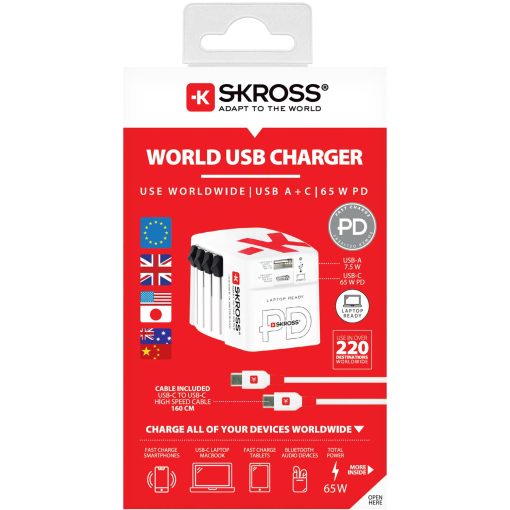 Världsreseladdare AC65PD World USB-A+USB-C PD 65W Jordad - Image 5
