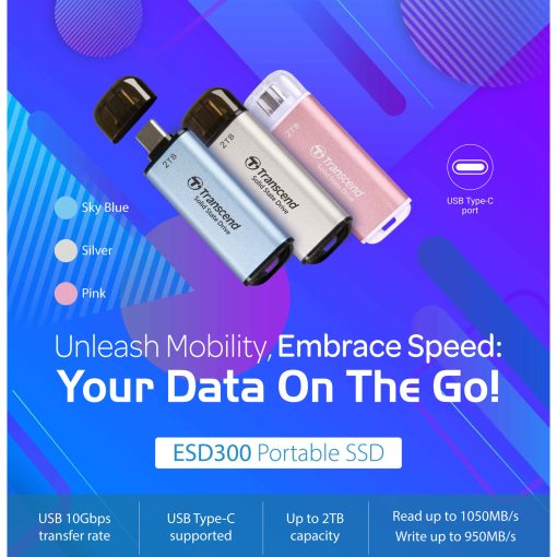Portabel Mini SSD ESD300C USB-C 2TB 10Gbps (R1050/W950 Mb/s) Silver - Image 9