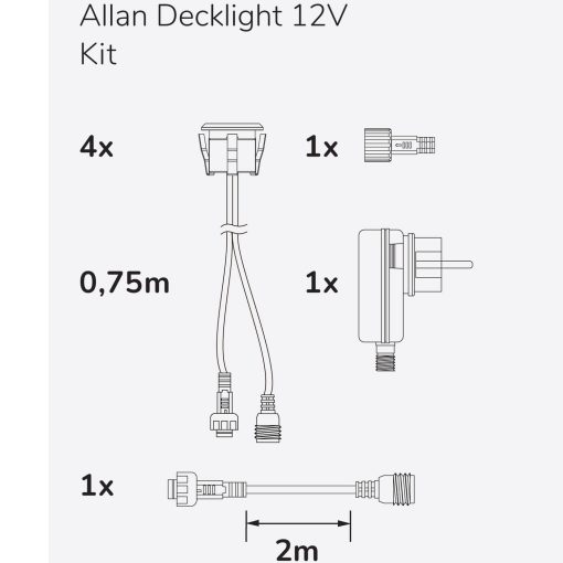 Allan Decklight kit 4-pack inkl strömadapter 12V 3000K 10lm IP67 - Image 14
