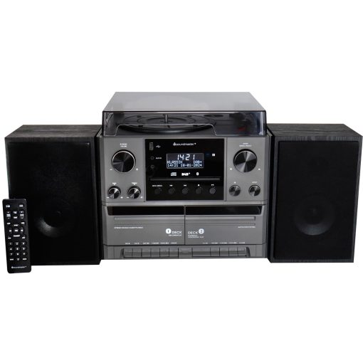 Musik-anläggning Vinyl Radio CD Dubbel-kassett Bluetooth Högtalare MCD5600SW Silvergrå - Image 7
