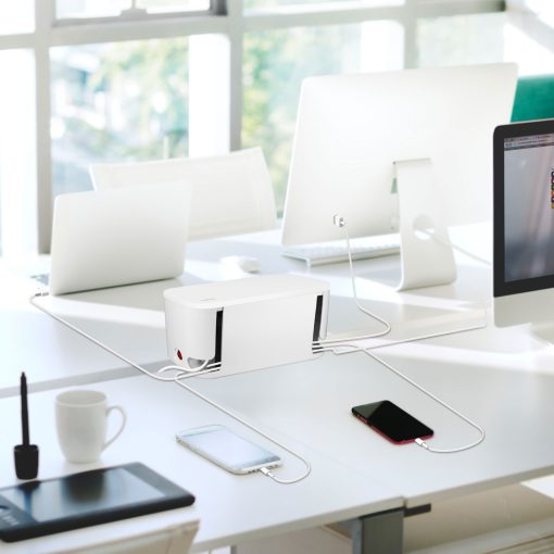 Cable box - Kabelgömma med grenuttag + USB-A/USB-C-laddning Vit - Image 4
