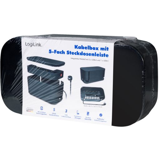 Cable box - Kabelgömma med grenuttag + USB-A/USB-C-laddning Svart - Image 4