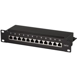 Patchpanel 12-portar Cat6 för 10" rack U1 Svart