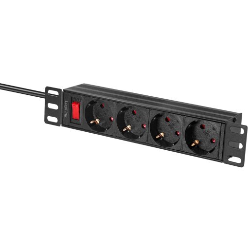 4-vägs grenuttag med brytare för 10"-rack U1 Svart - Image 4