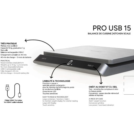 Köksvåg PRO USB-C 15kg Rostfritt IP67 - Image 3