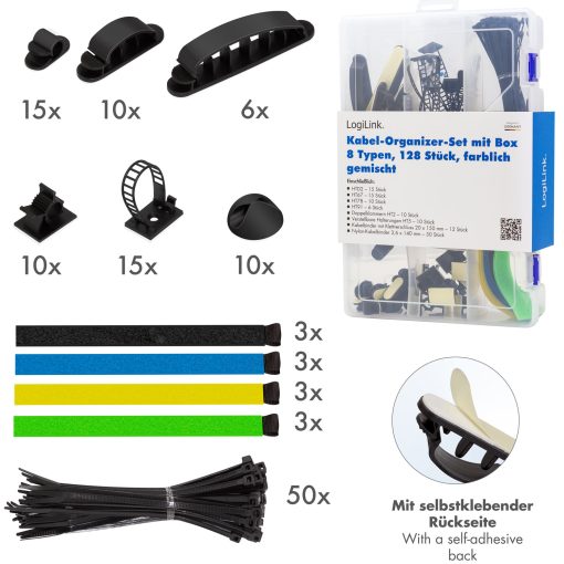 Kabelhanteringsset med 8 artiklar 128 delar Blandade färger - Image 5