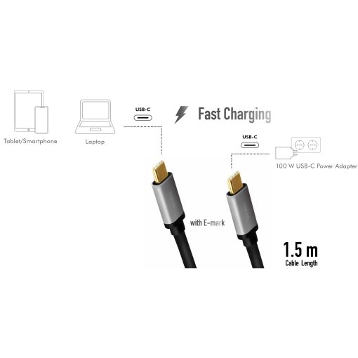 USB-C-kabel USB 2.0 PD 3.0 100W 480 Mbps Alu 1,5m - Image 4