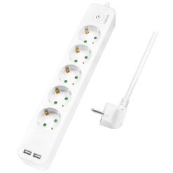 Grenuttag 5-vägs + 2st USB m brytare 1,5m Vit