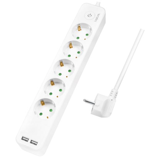 Grenuttag 5-vägs + 2st USB m brytare 1,5m Vit