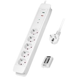 Grenuttag 5-vägs med fjärr 433 MHz Överspänningsskydd 1,5m Vit