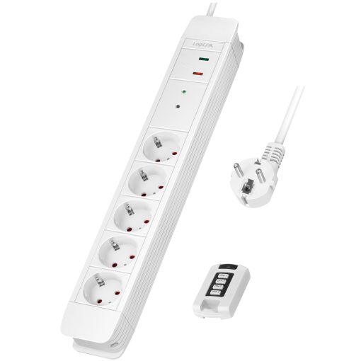 Grenuttag 5-vägs med fjärr 433 MHz Överspänningsskydd 1,5m Vit