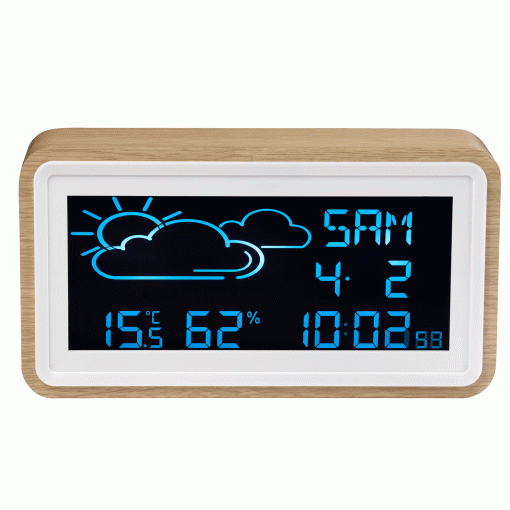 Väderstation Klocka Alarm Kalender WS-72 Trä - Image 9