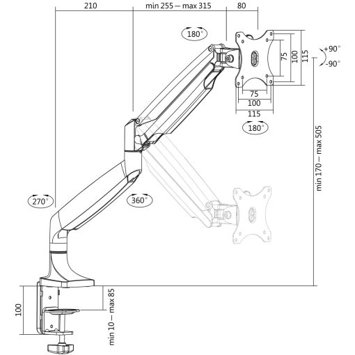 Monitorarm 13-32" gas Alu - Image 4