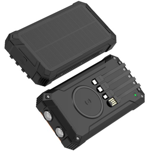 PowerBank 20.000 mAh Solcell 4st kablar + trådlös laddning Svart - Image 5