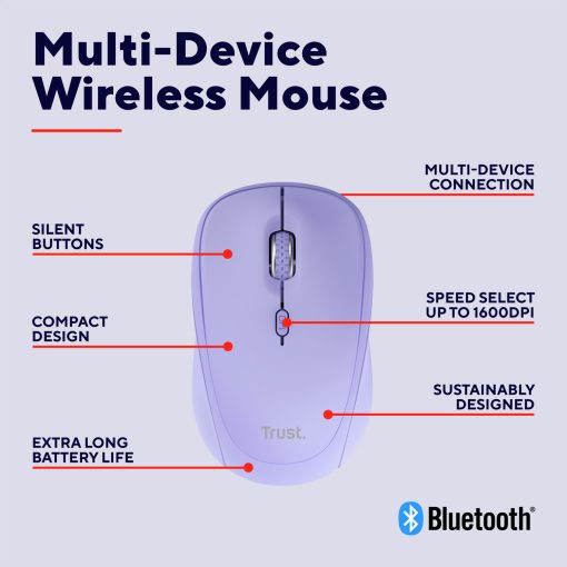 Yvi+ Trådlös mus Bluetooth / 2,4 GHz Lila - Image 11