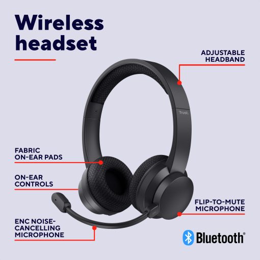 Ayda Trådlöst PC-headset Bluetooth ENC Svart - Image 18